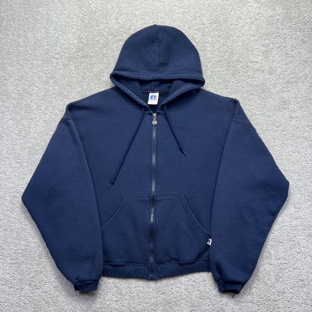 Russell Athletic Hoodie Sweatshirt Womens Large Navy Blue Full Zip Cotton Blend